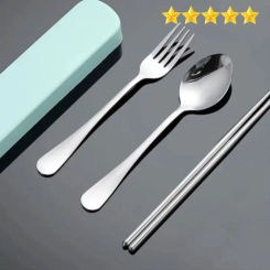 【Hot sales】Stainless Steel Tableware Set Fork Spoon Three-piece Chopsticks Set Students Outdoor Portable Tableware