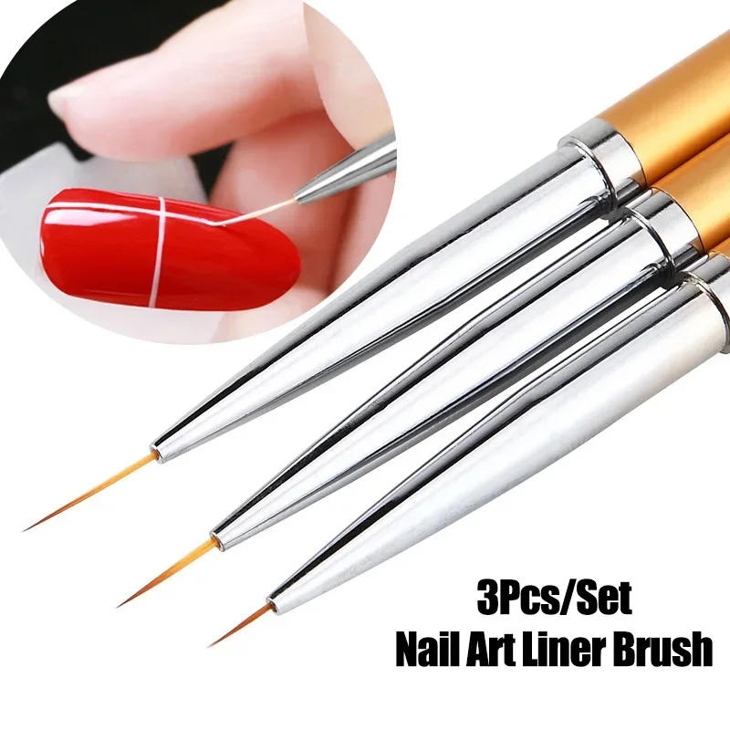 Description Picture 2 of item3Pcs Acrylic French Stripe Nail Art Liner Brush 3D Tips Line Stripes DIY Drawing Pen UV Gel Brushes Painting Pen Manicure Tools