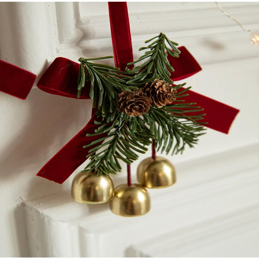 Description Picture 5 of itemNew Christmas Pendant Gold Small Bell Red Velvet Bow Christmas Tree Pine Cone Scene Decoration Supplies Decorative Small Pendant