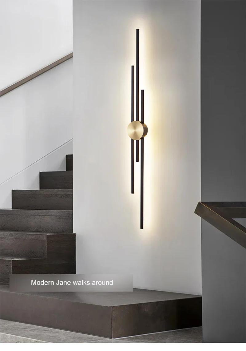 Description Picture 3 of itemLight Luxury Minimalist Bedroom Bedside Copper Wall Light Creative Long Aisle Living Room TV Background Wall Lamp Sconce