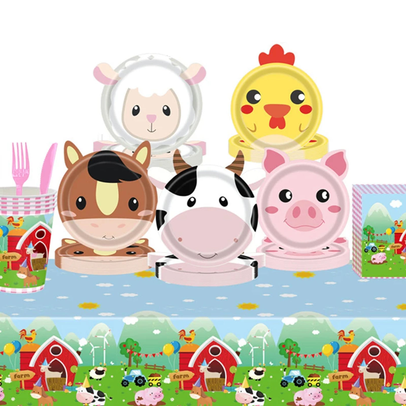 Description Picture 3 of item10pcs Farm Animals Party Paper Plates Cock Pig Cow Sheep Disposable Plates Kids Birthday Decor Cartoon Animals Dinnerware Plates