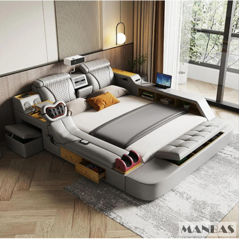 Description Picture 5 of itemMANBAS Tech Smart Bed - the Ultimate Multifunctional Bedframe with Genuine Leather, Massage, Speaker, Projector, Air Purifier