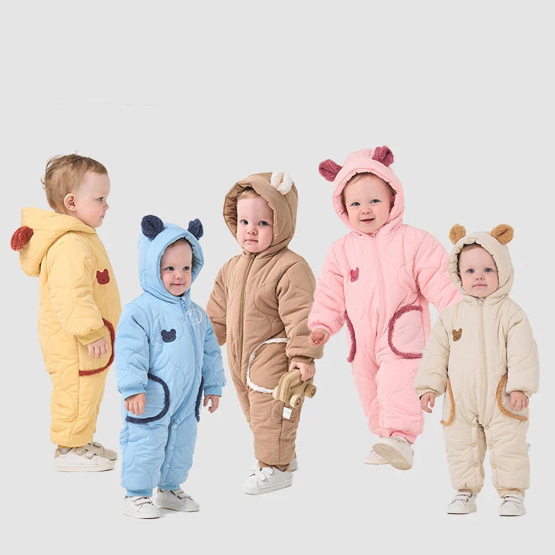 Description Picture 3 of itemNew Winter Baby Clothing Newborn Thick Warm Jumpsuit 0-3Y Boys Fleece Lining Romper Toddler Girls Cute Bear Hooded Outwear