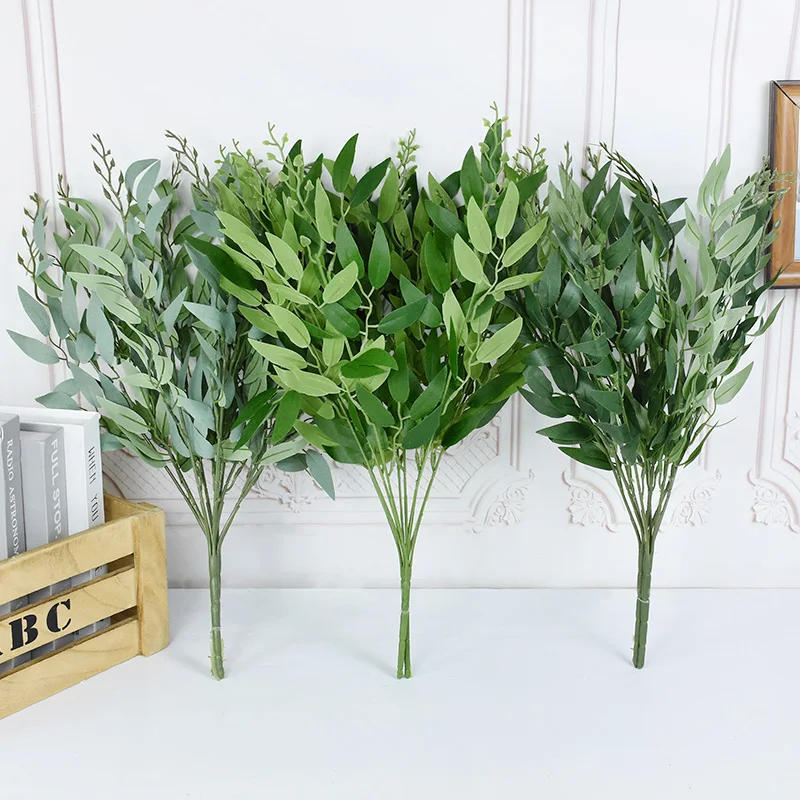 Description Picture 5 of itemArtificial Willow Bouquet Fake Green White Leaves For Wedding Home Table Vase Decoration Jungle Party DIY Home Plants Wreath