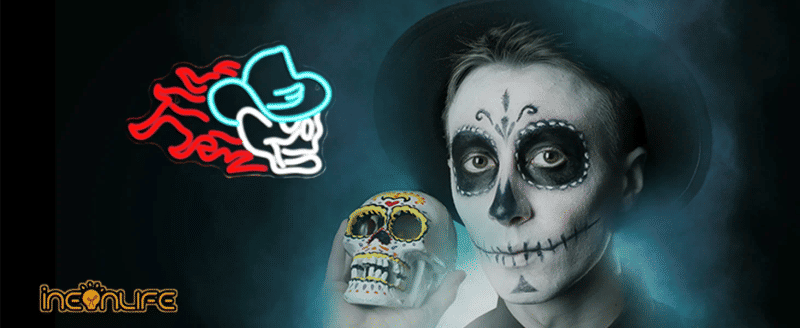 Description Picture 2 of itemCowboy Fire Skull Neon Led Sign Halloween Decoration Dimmable LED Lights Children's Bedroom Party Bar Club Lamp Wall Decor Signs