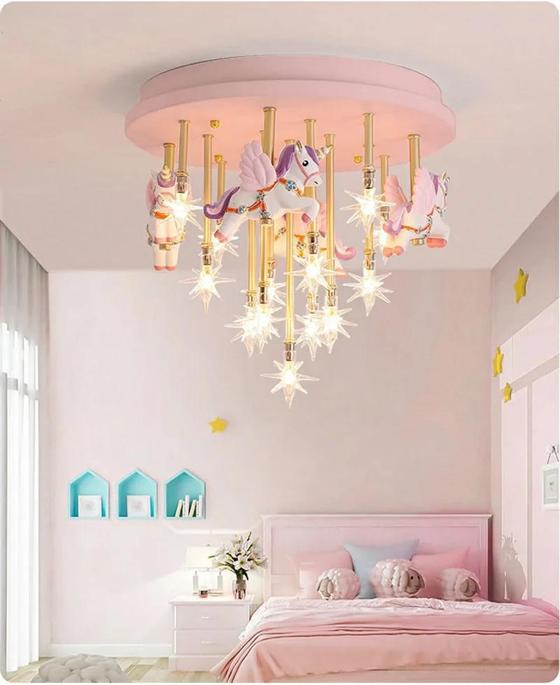 Description Picture 5 of itemFashionable ceiling 4 heads pink and blue horse children's room princess room LED ceiling light