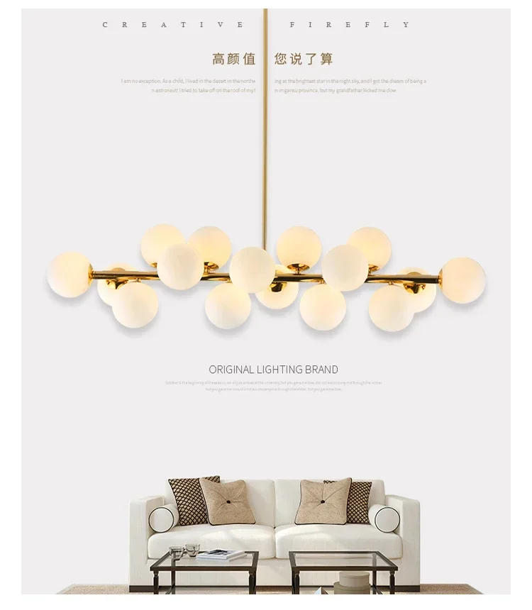 Description Picture 4 of itemNordic Long Glass Ceiling Chandelier for Table Dining Room Kitchen Island Bar Design Pendant Lamp Home Decor Lusters Luminaires