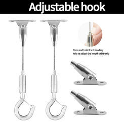Adjustable Stainless Steel Wire Rope Hanging Hook Kit With Multifunctional Spring Hook And 180 °Movable Code Safety Load 30kg