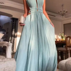 Sleeveless Bandage Simple Fashion Holiday Dress, Women Summer Backless Patchwork Chic Maxi Dress, New O Neck Hollow Ladies Dress