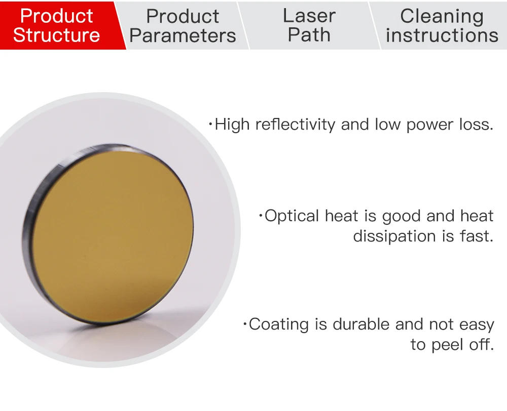 Description Picture 6 of itemFonland Co2 Laser Si Mo Reflective Mirrors for Laser Engraver Gold-Plated Silicon Reflector Lenses Dia. 19 20 25 30 38.1 mm