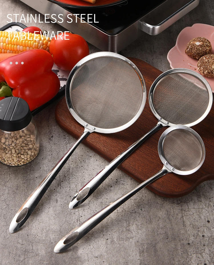 Description Picture 3 of itemKitchen Multi-functional Filter Spoon Stainless Steel Fine Mesh Wire Oil Skimmer Strainer Fried Food Net Kitchen Gadgets