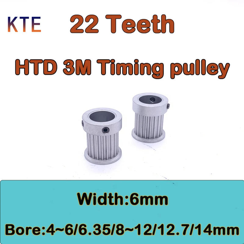Description Picture 2 of item22Teeth HTD3M Timing Pulley Bore 4/5/6/6.35/8/10/12/12.7/14mm HTD3M Synchronous Wheel Belt Width 6mm 22Tooth HTD3M Timing Pulley