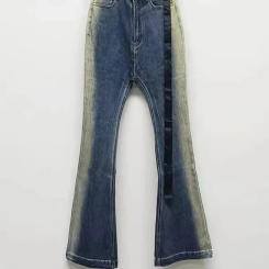 Top Version Washed Gradient Blue Micro Flared Leggings Jeans Men Women Denim Pants