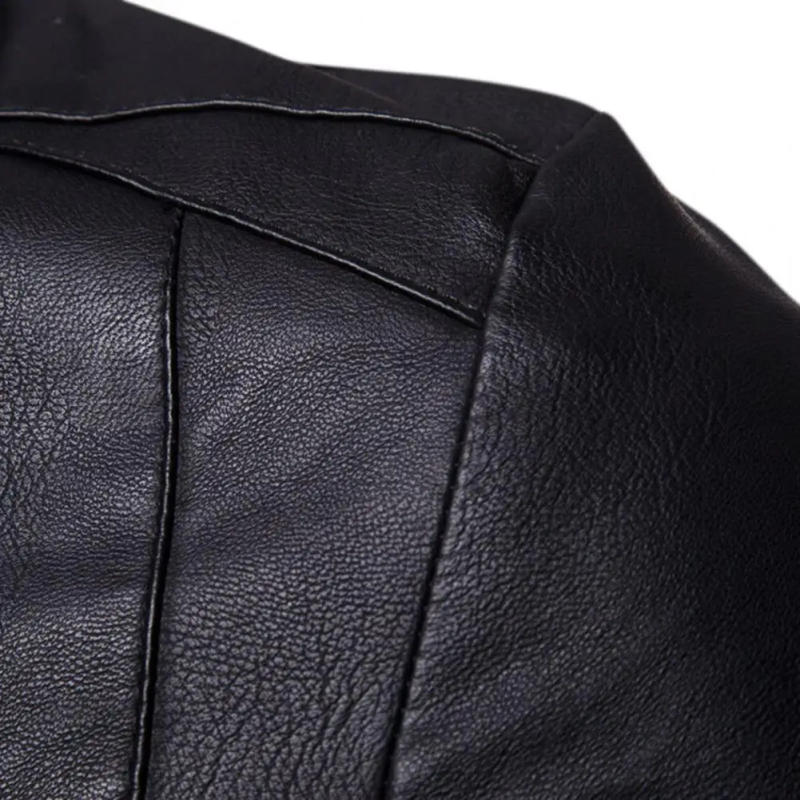 Description Picture 3 of itemSpring Autumn Men's Motorcycle Leather Jacket Solid Stand Collar Jackets Fashion Casual Trend Windproof Coat Streetwear