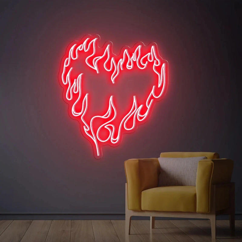 Description Picture 3 of itemHeart with fire Neon Sign Custom Handmade Art Neon Light White Vibes for Wall Decor Personalized LED neon light