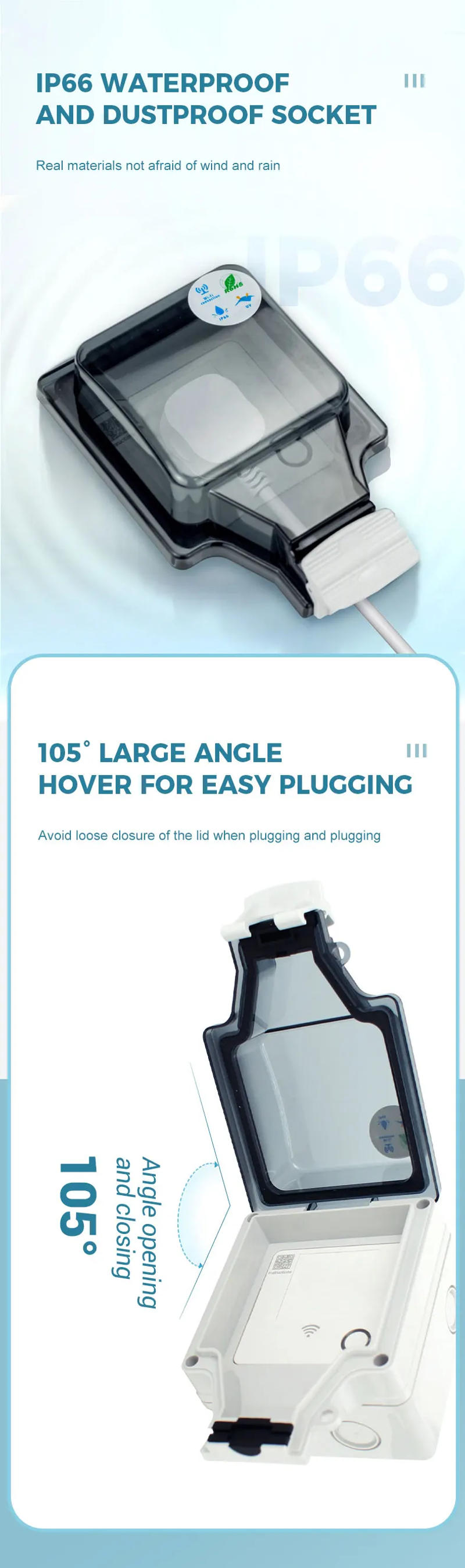 Description Picture 3 of itemAvoir Tuya Smart IP66 Waterproof Socket Wifi Control French Standard Outdoor Dustproof Power Outlets Work With Alexa Google Home