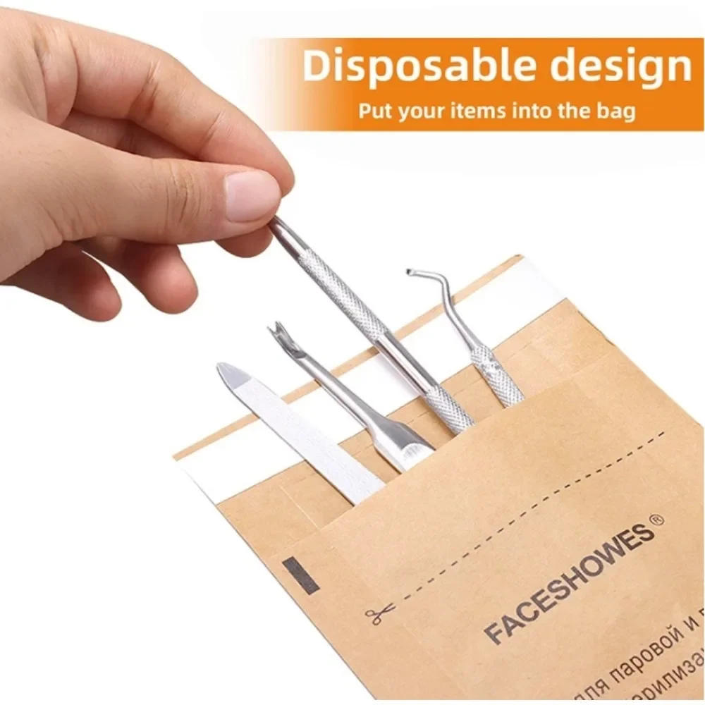 Description Picture 5 of item100Pcs Manicure Kraft Bags Nail Art Sterilizer Nails Clean Sterilization Bag Disposable Manicure Supplies UV Disinfection Tools