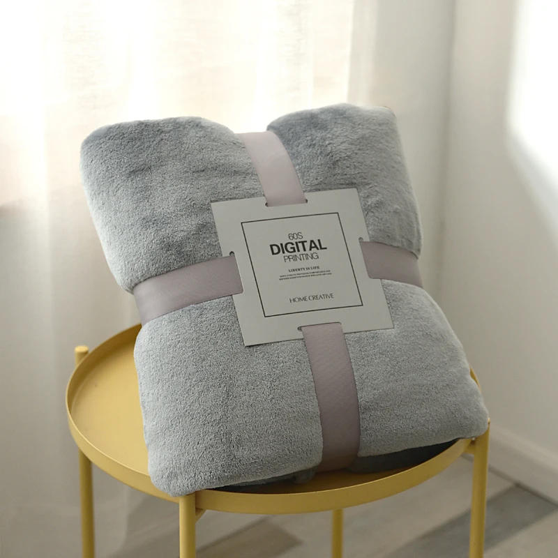 Description Picture 2 of itemPlain Ccolored Flannel Blanket Blue Pink Soft Warm Thin Bedspread Sofa Cover Thickened Coral Fleece Plush Blankets For Beds