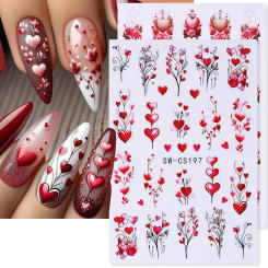 New Valentine's Day Nail Art Stickers 3D Red Rose Love Heart Nail Decals DIY Adhesive Slider Manicure Decorations Nail Supplies