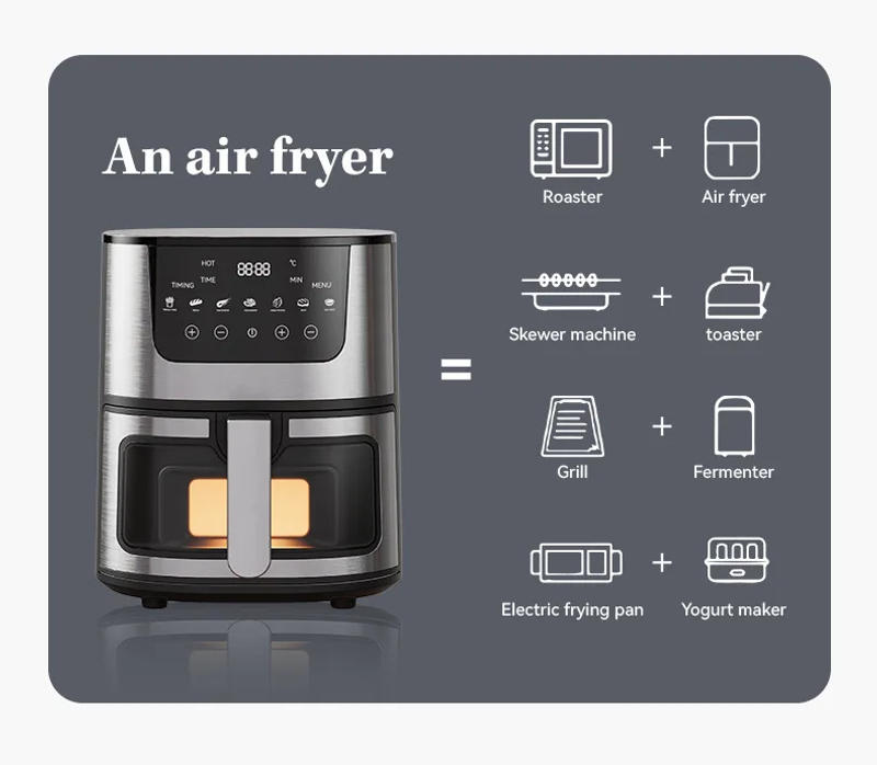Description Picture 5 of item2024 New 4L Large Capacity Household Automatic Intelligent Air Fryer Visual Window Design Touch Screen Stainless Steel Oven