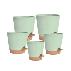 ABKJ-5 Pack 5 Inch Self Watering Pots For Indoor Plants, Flower Pots Planter With Drainage Holes And Wick Rope Green Durable