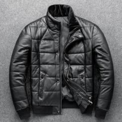 Men Sheepskin Leather Jacket Down And Cotton Coats Winter Warm Men's Stand Collar Real Padded Man