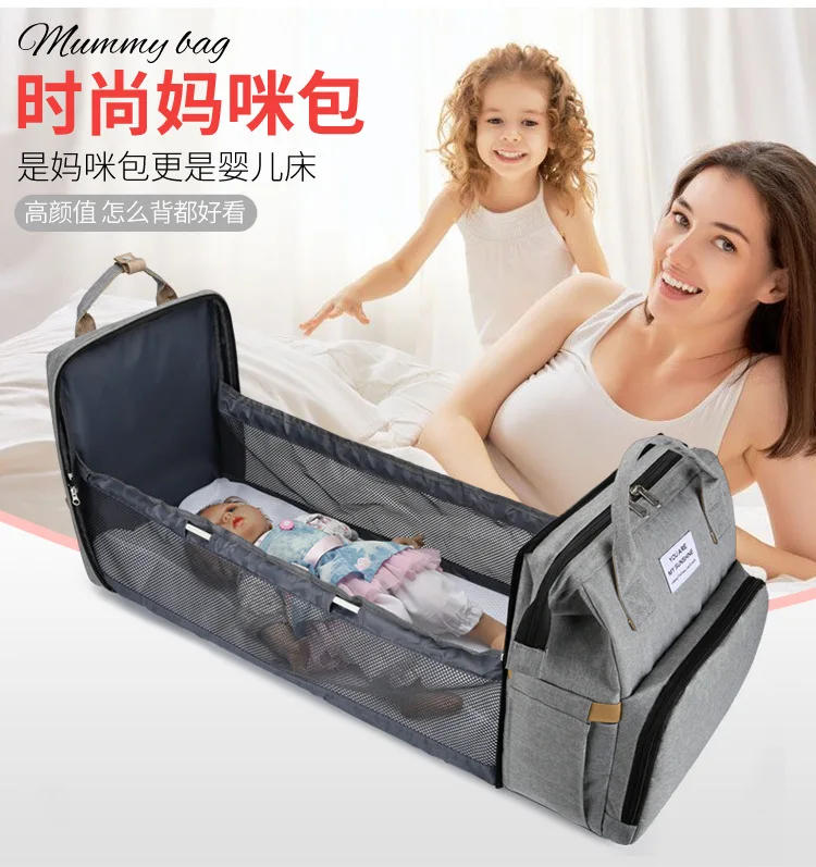 Description Picture 3 of itemFolding Mommy Bag Multipurpose Portable Folding Crib Bed Large-capacity Baby Backpack Female Mommy Outting Bag Diaper Bags