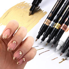 7pcs Metallic Gold Silver Nail Marker Pen Graffiti Painting Pencil Metal Chrome DIY Line Drawing Polish Tools Manicure Accessory