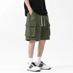 Multiple Pockets Cargo Shorts Men's Loose Fit Cargo Shorts with Multiple Pockets Elastic Waistband Crotch American for Men