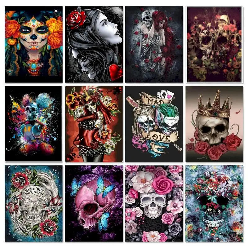 Description Picture 2 of itemRUOPOTY Frame DIY Painting By Numbers Adults Crafts Skull Coloring By Numbers Acrylic Paint On Canvas Hand Painted Kits Oil Pain