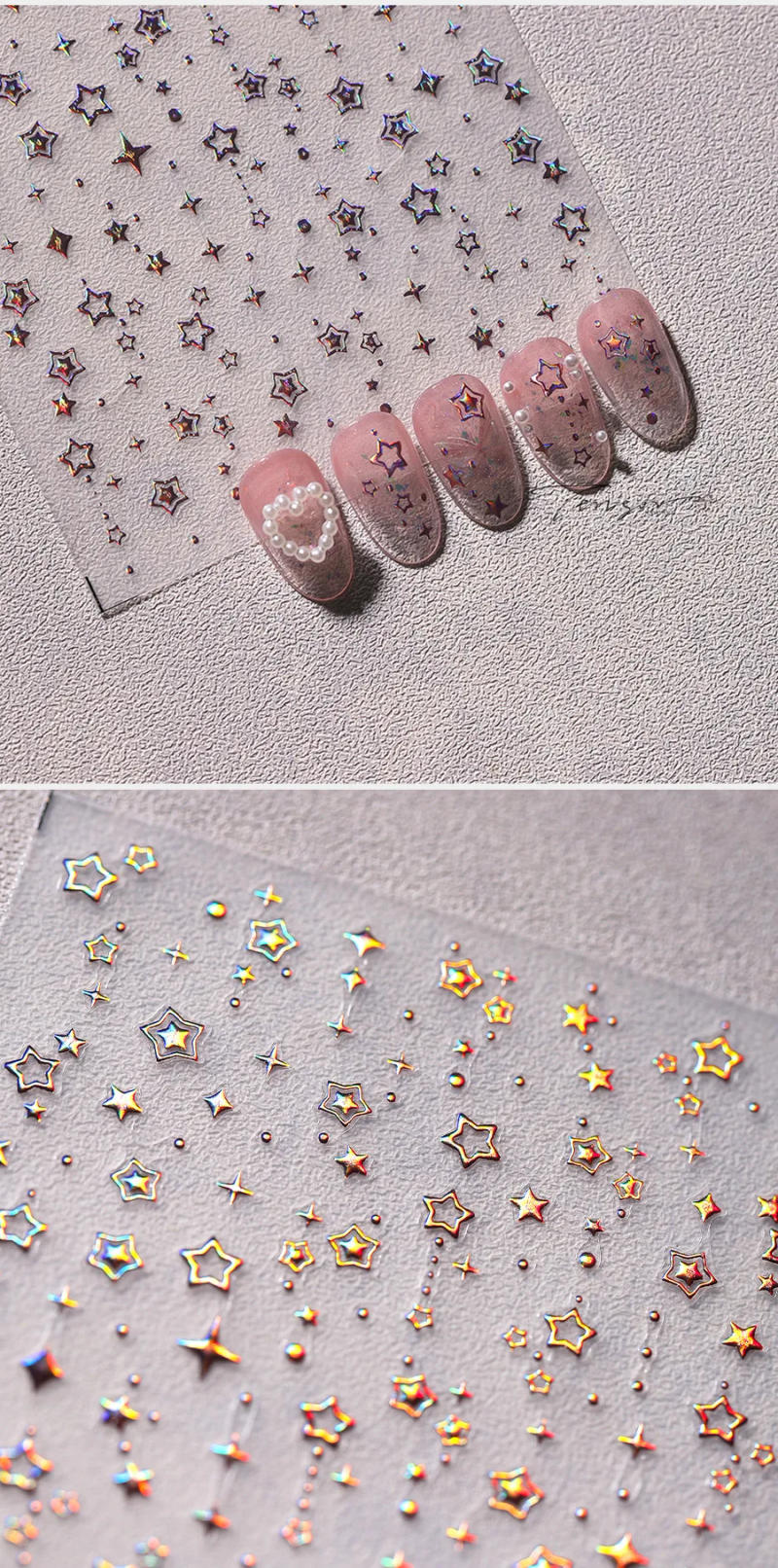 Description Picture 3 of itemSparkling Gold Stamped Laser Stars 3D Self Adhesive Nail Art Decorations Stickers Shiny Rhinestone Manicure Decals Wholesale