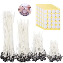100pcs Wicks+100pcs Stickers Candle Making Wick Sticker Set Candle Making Kit Diy Candle Wick, Wax Line, Holder, Fixing Sticker