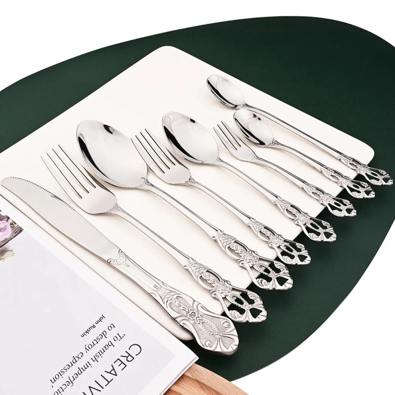 Description Picture 4 of itemDrmfiy Vintage 6Pcs Rainbow Tableware Set Stainless Steel Cutlery Knife Fork Coffee Spoon Dinnerware Kitchen Party Flatware Set