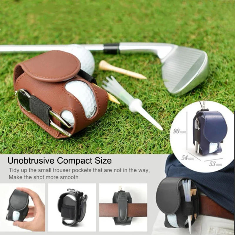 Description Picture 2 of item1PC Golf Ball Bags Mini Ball Storage Bags PU Leather Hang On Waist Golf Ball Bag Pouch With Metal Buckle Golf Belt Ball Bags