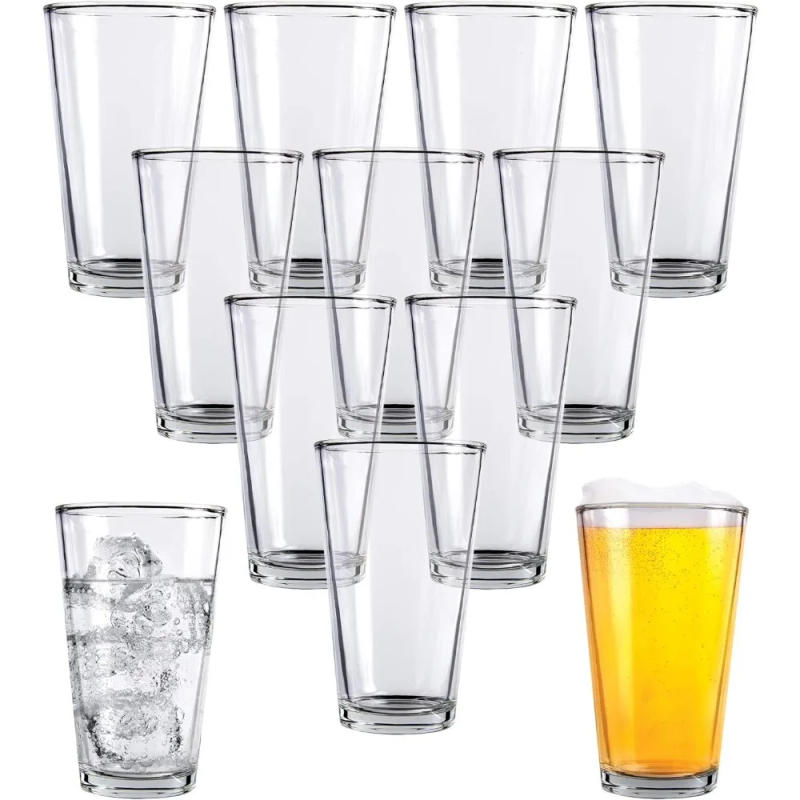 Description Picture 2 of itemPint Beer Glasses Set of 12 – 16 oz Tall Clear Drinking Glasses and All Purpose Tumblers – Heavy Base Cocktail,Water,Juice Glass