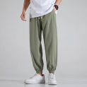 2024 Spring and Summer New Men's Ice Silk Light Drawstring Casual Loose Nine-minute Trousers Fashion Skin-friendlycasualtrousers