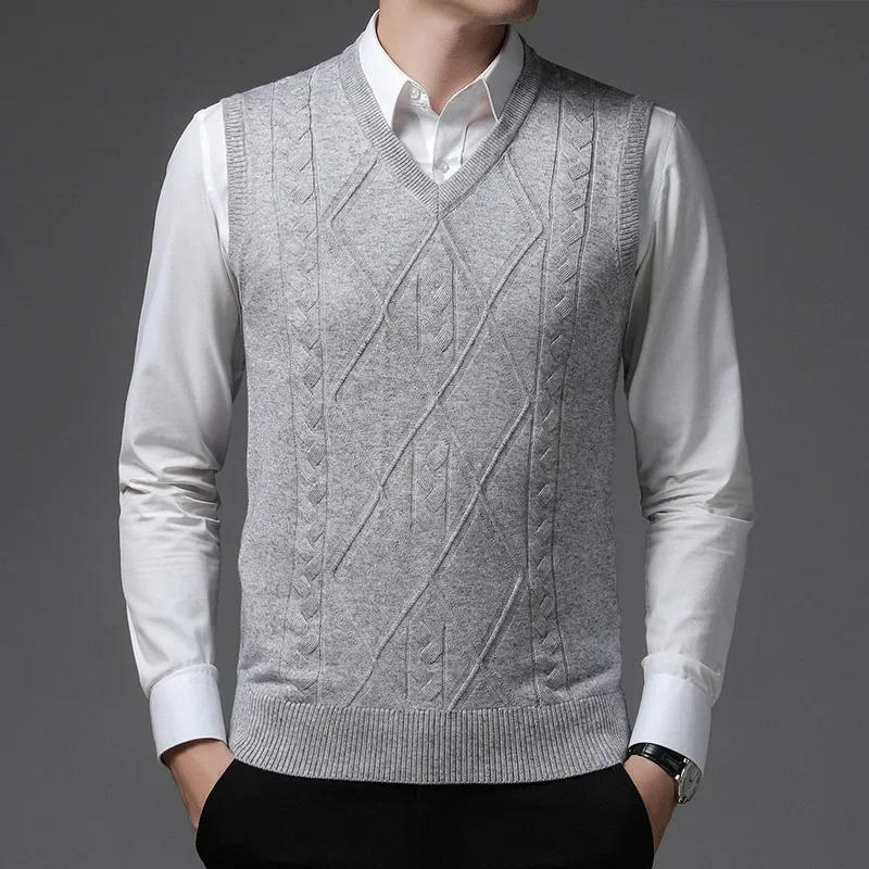 Description Picture 3 of item2024 New Spring Vest Male Fashion Wool Sweater Vest Men's Middle Age Jacquard Business Casual Pullover Mens Clothing