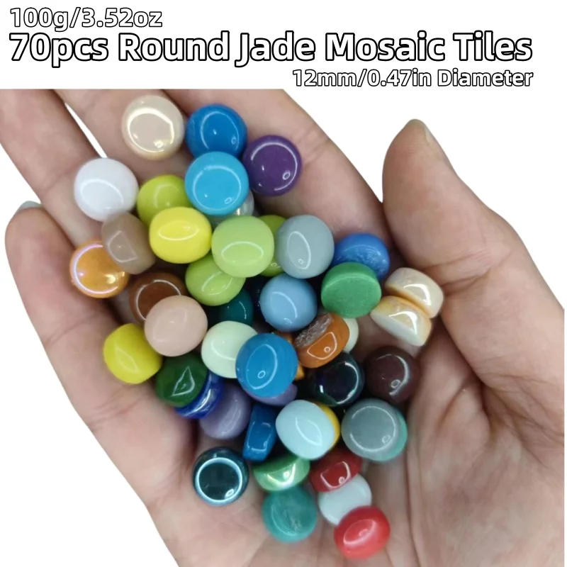 Description Picture 2 of item100g/3.52oz(Approx. 66pcs) 12mm Round Jade Mosaic Tiles Mix Color DIY Mosaic Making Materials Glaze Circel DIY Craft Tile