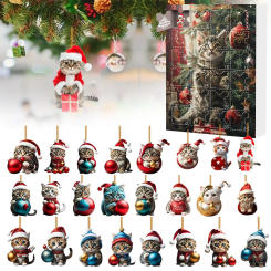 2024 Advent Calendar Christmas Cat Countdown Calendar Cute Animal Hanging Decoration 2025 New Year Christmas Tree Decoration