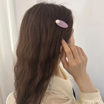 Fashion Headdress Small Barrettes Hair Side Clips Oval Shape Women Hairpins Acetate Hair Clips Pearl Korean Duckbill Clips