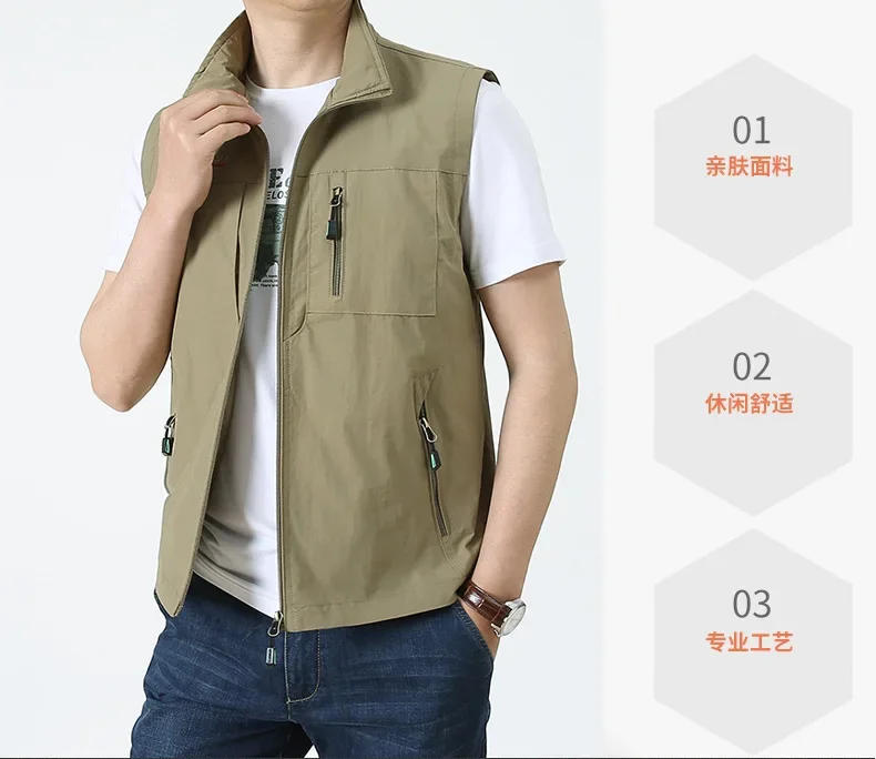 Description Picture 3 of itemMen's Outdoor Summer Work Vest Spring Multi-pockets Tactical Waistcoat Large Size M-6XL Man Hiking Fishing Sleeveless Jackets