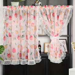 2 Pieces Fruit Print Kitchen Curtains For Cafe Rod Pocket Top Cute Decorative  Lace Ruffles Half  Window Screen