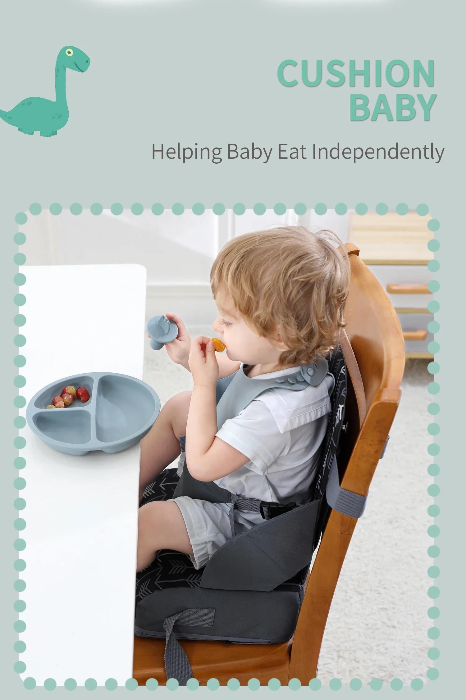 Description Picture 6 of itemINSULAR Portable Foldable Anti slip Children's Seat High Cushion Baby Dining Chair High Cushion Children's Travel Supplies