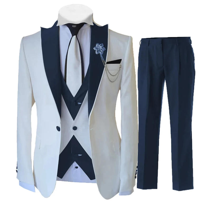 Description Picture 4 of itemFashion Luxury Tailor-made White Men's Suit 3 Piece Set Slim Single Breasted Fit Wedding Best Man Groom Tuxedo Jacket Vest Pants