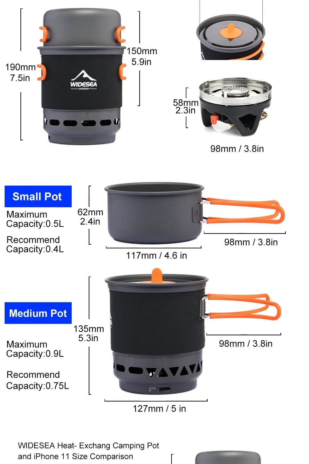 Description Picture 4 of itemWidesea Camping Cooking System with Heat Exchanger Outdoor Gas Burner Stove Tourist Pot Set Cup Tableware Cookware Tourism Hike