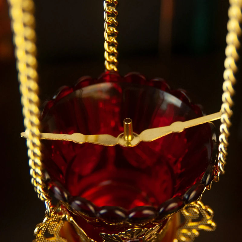 Description Picture 5 of itemHTISOK Orthodox Western Church vigil Lamp Small Hanging Lampada With Chain High Quality By Hand Made Golden Plating