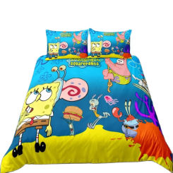 Cartoon 3d SpongeBobed Bedding Set,Sponge-bob print Duvet Cover,Patricks Squidwards Quilt Cover Pillowcase Bed Set For children