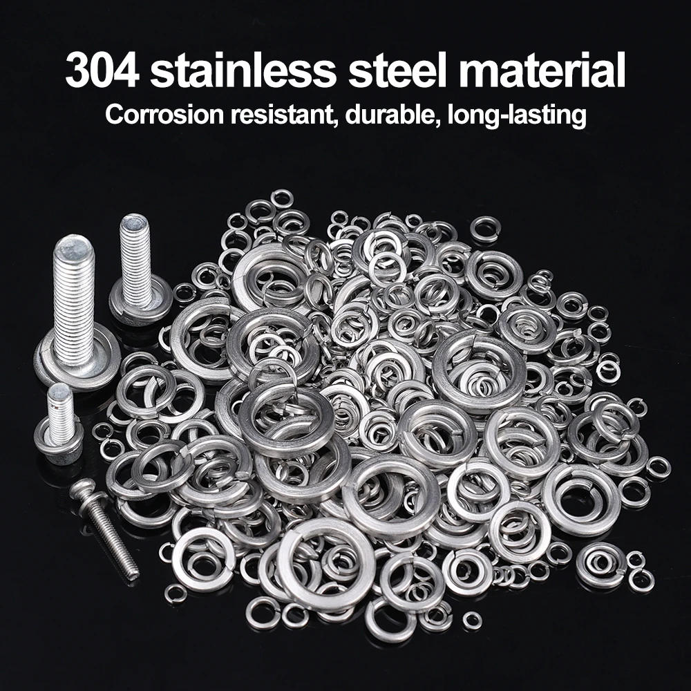 Description Picture 6 of itemStainless Steel Spring Lock Washers Metal O Rings Flat Gaskets Set Fasteners Hardware Assortment Kits M2 M2.5 M3 M4 M5 M6 M8 M10