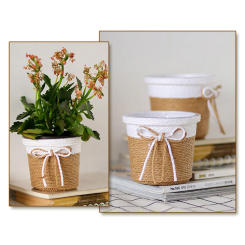Paper Rope Braided Fresh Flowers Pot Woven Small Potted Grass Planter Decorative Basket Indoor Flower Pots Cover Plant Container