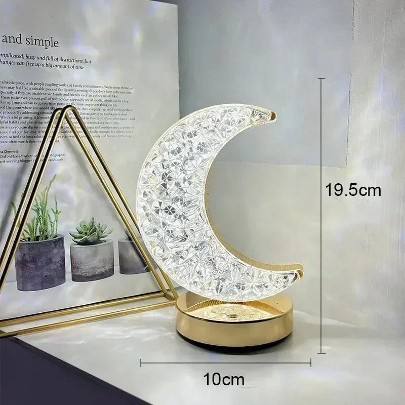 Description Picture 2 of itemBedroom Crystal Touch Dimming Night Light Girls Room Home Decor Aesthetics USB Bedside LED Ambient Table 3d Moon Lamp